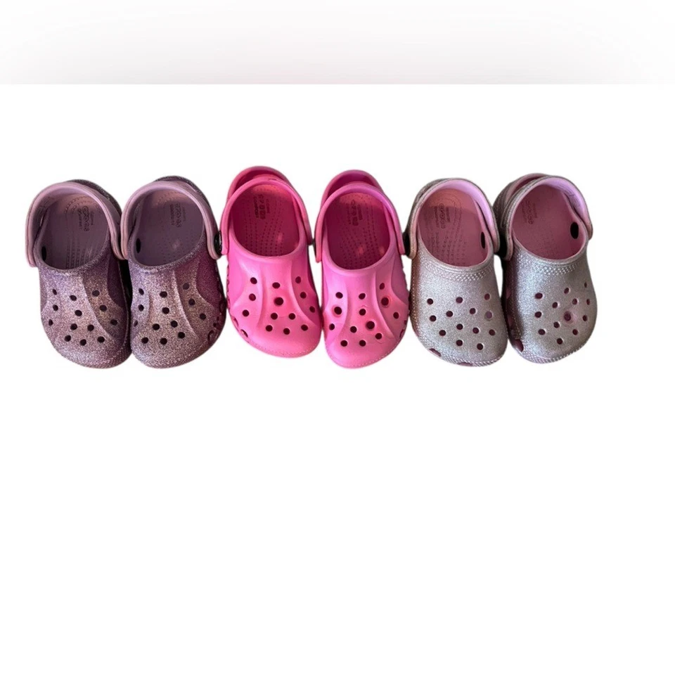 CROCS Lot of 3 Classic Pink and Purple Glitter Sandals Shoe Toddler Girls Size 7 - Image 1 of 4