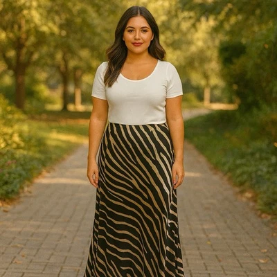 Saia Midi Estampa Zebra H&M Tamanho 8 Nova Com Etiqueta Preto Branco Animal Cetim Look Flowy - Imagem 1 de 4