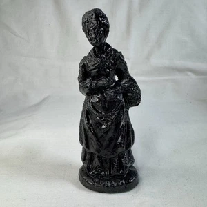 Lignite Coal Old Woman Figurine Vintage Carved Statue Rare Black 5in - Picture 1 of 11