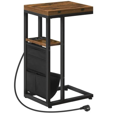 Table d’Appoint en Forme de C, Table Basse Pliant avec Station de Charge et P... - Photo 1/4