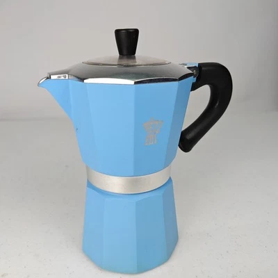 Pezzetti Estufa Cafetera Espresso Moka Olla Aluminio 3 Tazas Azul Océano RARA Italia Foto 1 de 4