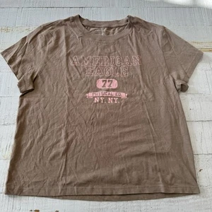 American Eagle NWOT size Medium Classic Vintage Style Logo Tee Brown/Pink - Picture 1 of 5