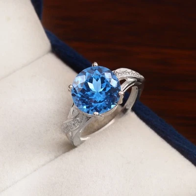 AAA Qualità 10x10 MM Blu Spinello Anello,925 Argento Anello Argento,Regalo di - Immagine 1 di 4
