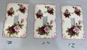 3 Vintage Porzellan Lichtschalter Teller Abdeckungen Floral Signiert (ToteUUU) - Bild 1 von 3