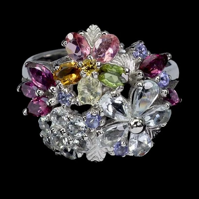 Anillo de plata de ley 925 aguamarina zafiro tanzanita piedras preciosas joyería talla 8 Foto 1 de 4