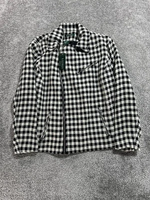 Lauren Ralph Lauren Moto Jacket Womens 14 Black Linen Gingham Asymmetric Zip New - Image 1 of 4