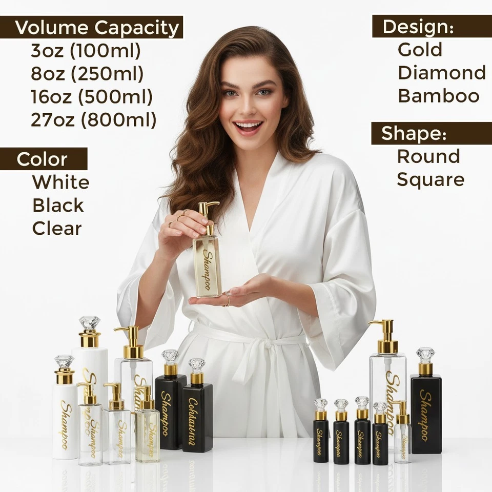 Dispensador de champú y acondicionador uMadeUs - Juego de botellas de artículos de tocador esenciales Foto 1 de 1