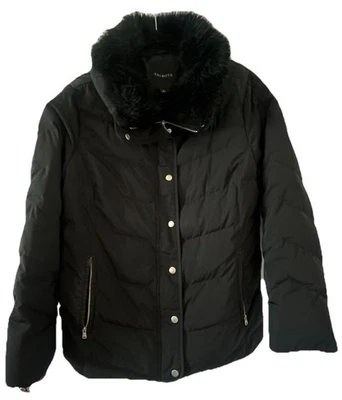 Talbots Women Removable Fur Down Coat/ Jacket XL Black/Pockets/ Winter. Zip/snap - Image 1 of 4