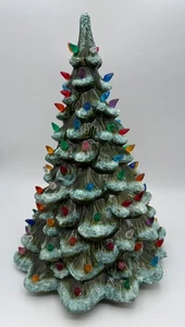 Vintage Keramik Holland Form 16" Weihnachtsbaum mit Schnee Akzenten mehrfarbige Glühbirnen - Bild 1 von 9