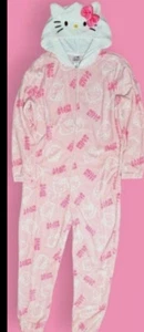 SANRIO Women's Hello Kitty One Piece Hooded Body Suit soft Pajamas-Size: M HTF - Picture 1 of 3