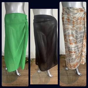 Gonna da spiaggia Influence Midi sarong taglia taglie forti 22 verde nero chiffon astratto ML77 - Foto 1 di 23