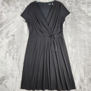 Abito donna Lauren Ralph Lauren 16 nero finto avvolgente cappuccio manica ufficio festa NUOVO - Foto 1 di 13