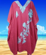 WOMANS Kashmiri Kaftan Rosy Boho Floral Embroidered Beach MAXI CAFTAN Dress 3XL