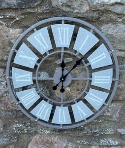 GREY GARDEN ORNAMENT WALL CLOCK LARGE INDOOR OUTDOOR GIANT OPEN FACE METAL 58CM - Picture 1 of 3
