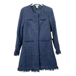NEW Vertigo Paris wool blend tweed fringe coat long jacket Sz M blue - Picture 1 of 7