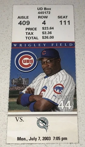 7/7/03 Florida Marlins / Chicago Cubs Torn Ripped Box Game Used MLB Ticket Stub Cover