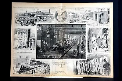 Chicago Cattle Yards 1882 SLAUGHTERHOUSES BEEF FROM WEST Centerfold Art Print • 45€
