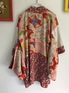 Vintage Silk Reversible Floral Japanese Colorful Kimono  - Picture 1 of 12