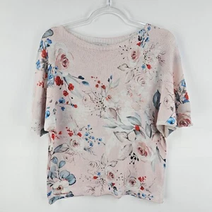 Luisa Ricci Top Small Knit Floral Short Sleeve Pink Multicoloured Made In Italy - Picture 1 of 8
