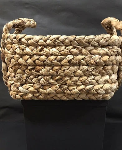 Heavy Woven Wicker Basket W/Handles Natural Woven Basket  Appx 16 1/2” Long VTG Cover
