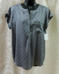 Liz Claiborne High Low Blouse Size L NWT Floral Cap Sleeve Pocket Button Placket - Picture 1 of 12