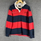 Team Toshiba Jumper Mens Large Red Blue Computer Sweater Pullover Rugby Striped