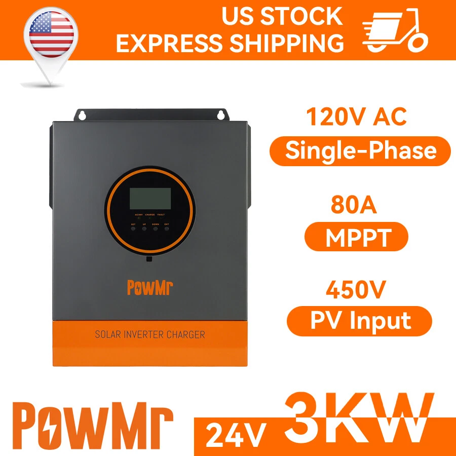 PowMr 3000w Solar Inverter in 60a MPPT Controller for 24v Lead-acid/lithium Batt