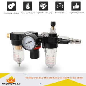 3in1 Twin Air Filter Pressure Regulator Gauge Water Oil Trap Separator Filter - Picture 1 of 14