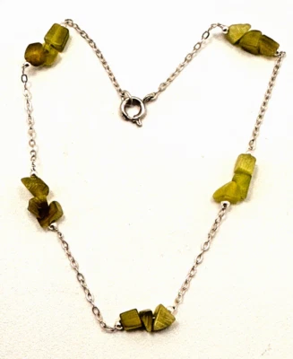 Pulsera tobillera de plata de ley .925 de vidrio Chatoyant verde espuma de mar de 9 1/2" Foto 1 de 4