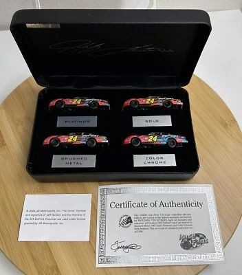 Jeff Gordon 24 Chevy 2002 1/64 4 carros 24KT dorado platino color cromo metal cepillado Foto 1 de 4