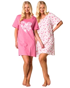 Ladies Suzy & Me Twin Pack Nightshirts in Pure Cotton Jersey - Picture 1 of 7