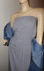 Women's Lark & Grey Striped Tube Maxi Dress, Denim Jacket Set M - Picture 1 of 8