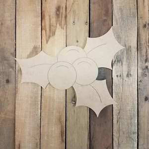 Holly Berry, Unfinished Wood Cutout, DIY Craft, Engraved Paint by Line Shape - Picture 1 of 1