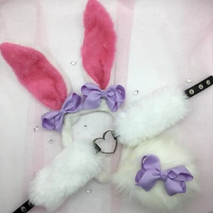Customized White Purple Bunny Rabbit Set BDSM DDLG PetPlay Ears Collar Tail - Bild 1 von 1