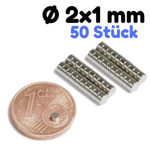 50 x Neodym Magnet Scheiben 2x1mm klein Mini Magnet Scheibe 2mm x 1mm Rund Flach - Bild 1 von 6