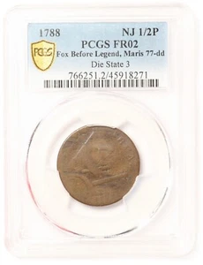 PCGS FR02 1788 New Jersey Fox Before Legend DS3 US Colonial Copper Coin - Picture 1 of 3