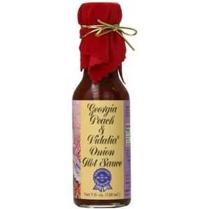 Pepper's Georgia Peach and Vidalia Onion Hot Sauce with Red Velvet Top, 5 Ounce - Foto 1 di 3