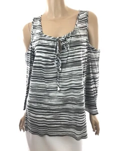 Michael Michael Kors Top Blouse XS Cold Shoulder Knit Gray Black & White Stripe - Picture 1 of 5