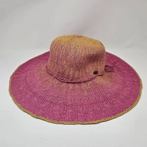 Papillon Hat Womens One Size Pink Tan Floppy Boho Sun Wide Brim Beach - Picture 1 of 15