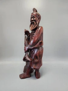 Large Hand Carved Wooden Asian Happy Fisherman Figure Statue - Picture 1 of 16