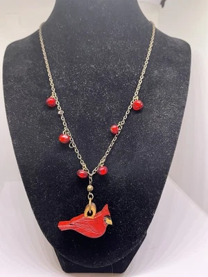collar pájaro rojo madera 18" latón cadena cuentas vidrio rojo cierre langosta Foto 1 de 4