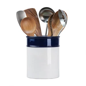 Ceramic Navy Blue Pattern Kitchen Utensil Holder, Large Cooking Utensil Crock... - Bild 1 von 8