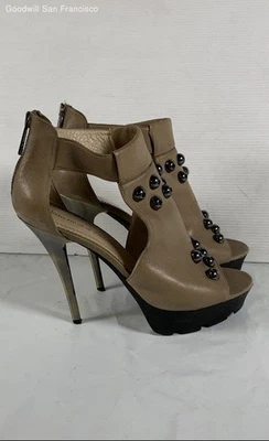 Jean-Michel Cazabat коричневый кожаный с открытым носком Stiletto платформе женские каблуки - Изображение 1 из 4