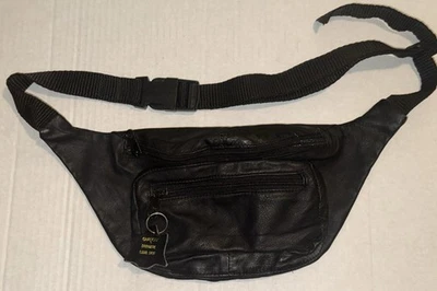 Buxton Soft Black Leather Fanny Pack Travel Pockets Adjustable Strap Vintage - Image 1 of 4