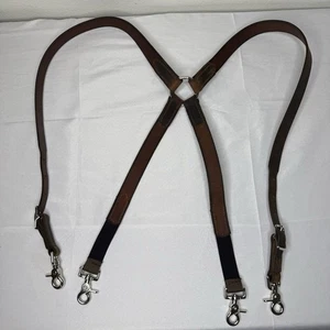 Brown Leather Suspenders Adjustable Hooks Men’s XL Clips Retro Classic Heritage - Picture 1 of 13