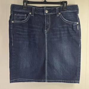Silver Jeans Skirt 16 Denim Distressed Retro Y2k Academia Pencil Slit Cowgirl - Picture 1 of 11