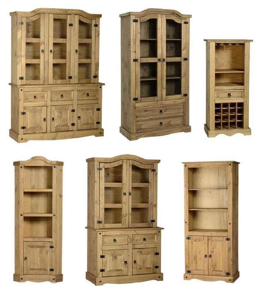 SECONIQUE MEXICAN PINE CORONA DISPLAY UNITS BUFFET HUTCH CABINET
