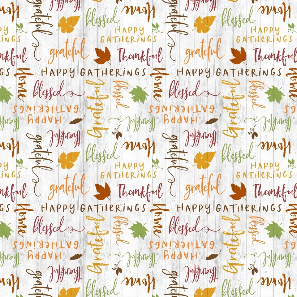 Tela Happy Gatherings - Inspirador parche de palabra de otoño blanco - Wilmington YARD Foto 1 de 1