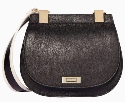 MODALU BLACK LEATHER TRUDY FLAPOVER SADDLE SHOULDER CROSSBODY BAG BNWT RP £170 - Image 1 of 4