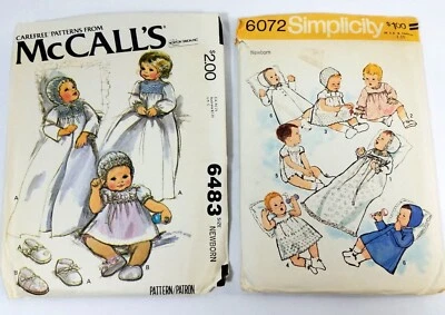 McCalls 6483 Simplicity 6072 Sewing Patterns Baby Wardrobe Christening Gown 1970 - Image 1 of 2